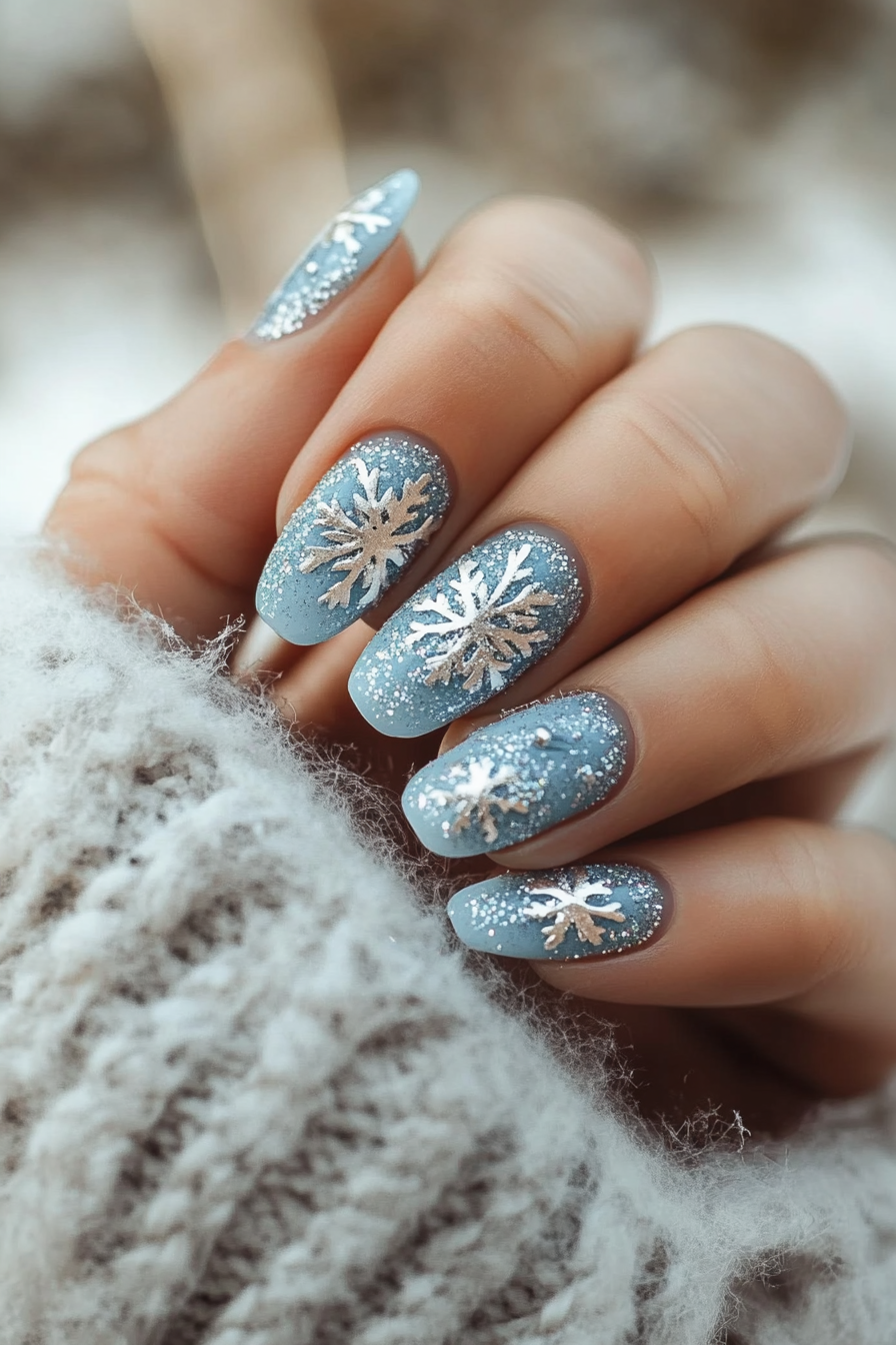 10. Frosted Blue (Holiday Nail Design Ideas) - Holiday Nail Design Ideas