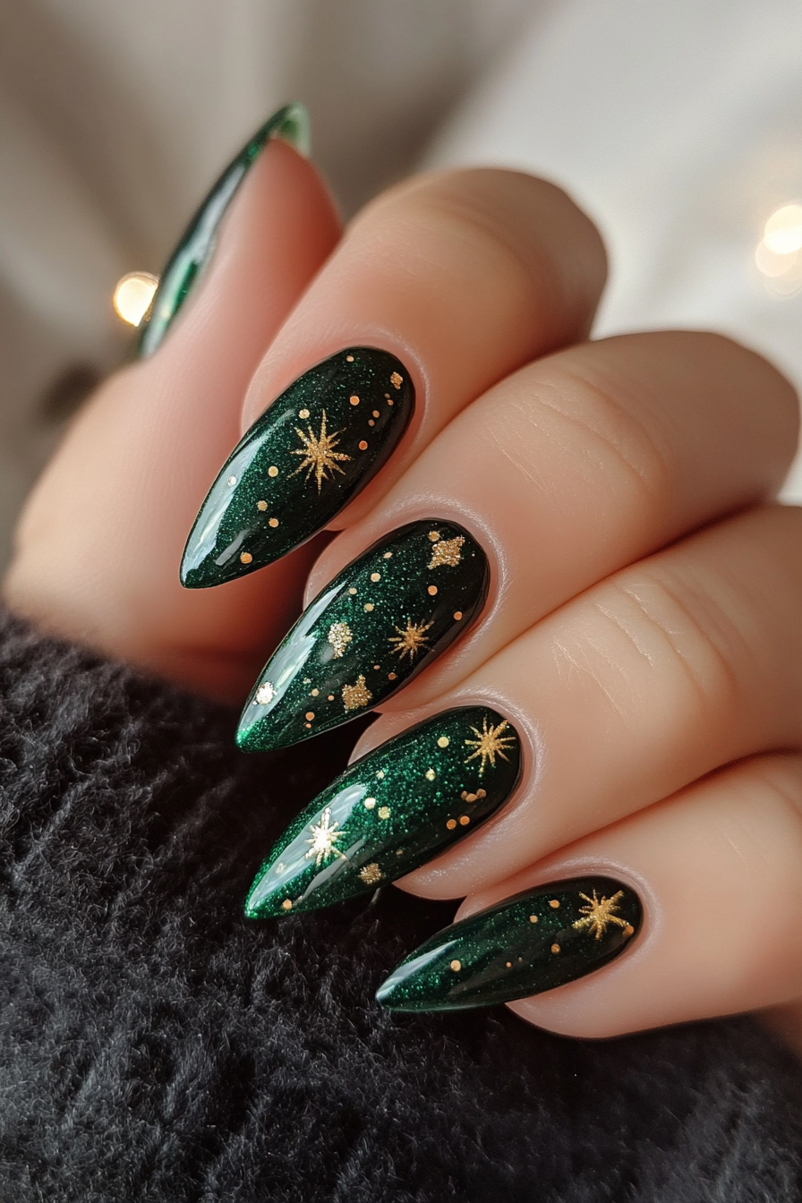 12. Emerald Sparkle (Holiday Nail Design Ideas) - Holiday Nail Design Ideas