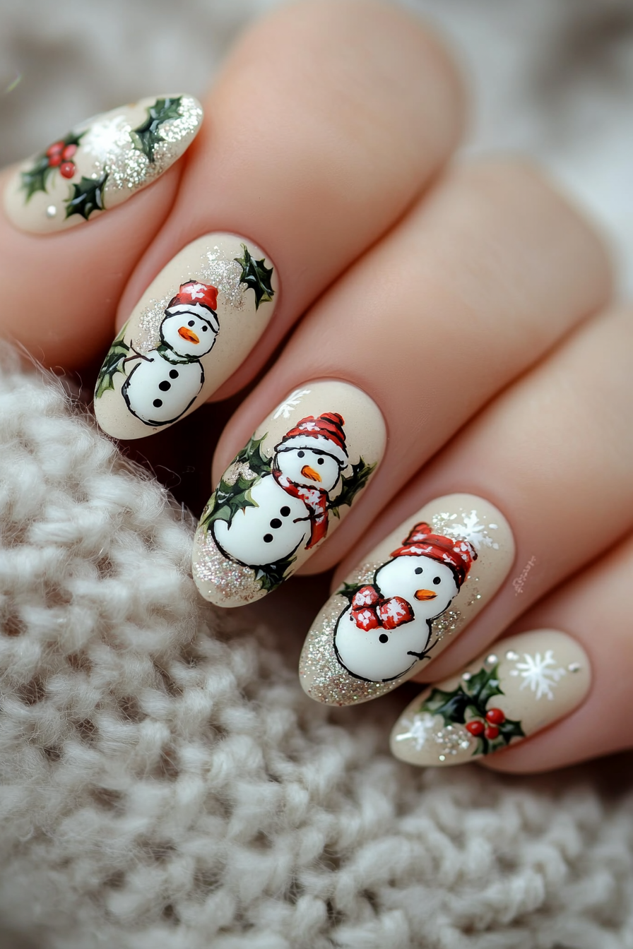 14. Whimsical Snowmen (Holiday Nail Design Ideas) - Holiday Nail Design Ideas