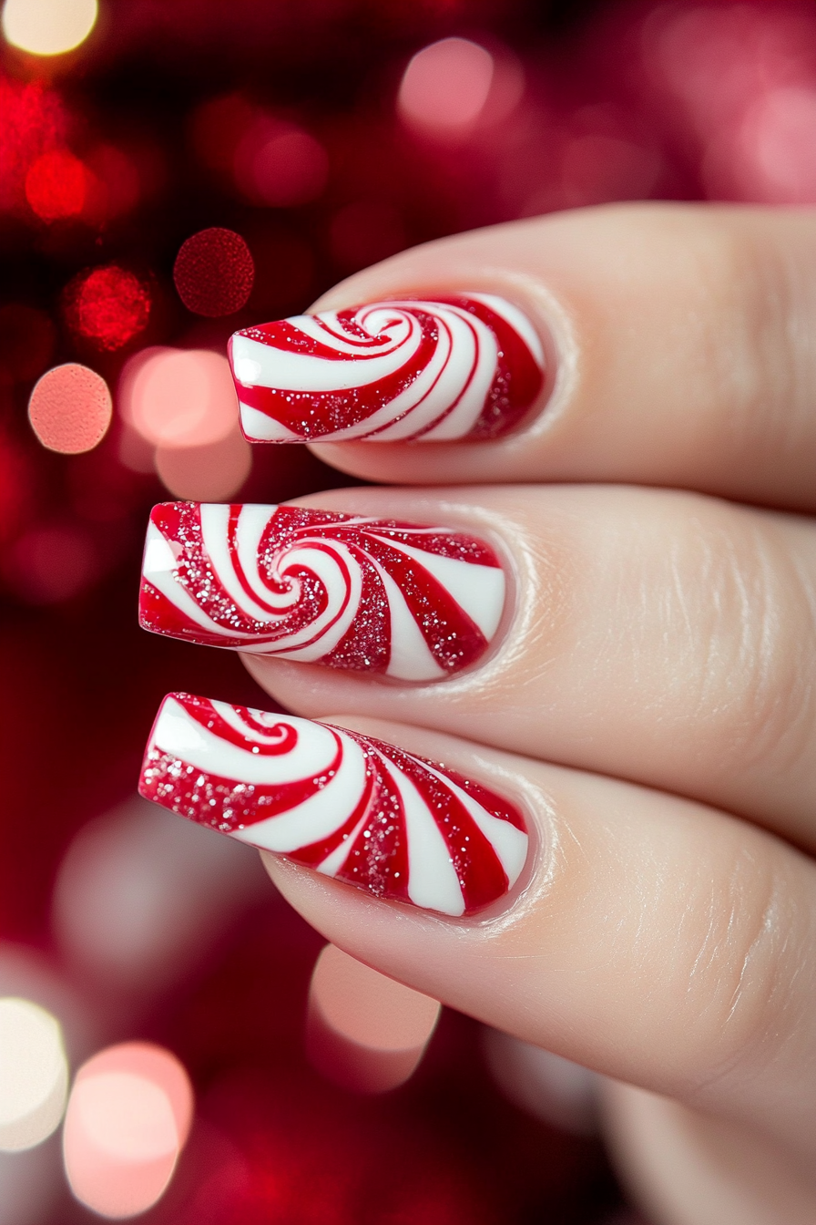 26. Peppermint Swirls (Holiday Nail Design Ideas) - Holiday Nail Design Ideas